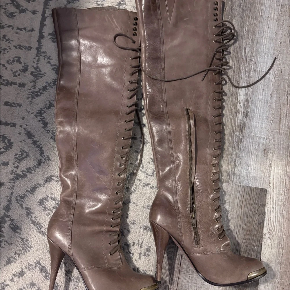 Joie Brown Over the Knee Lace-Up Boots - Picture 1 of 12